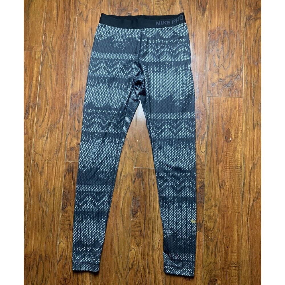 Nike Pro Leggings Women's Medium Black/Gray Hyperwarm Training Athletic